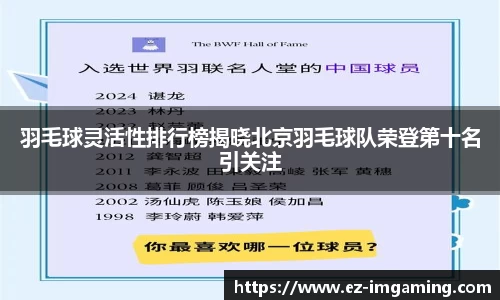 羽毛球灵活性排行榜揭晓北京羽毛球队荣登第十名引关注