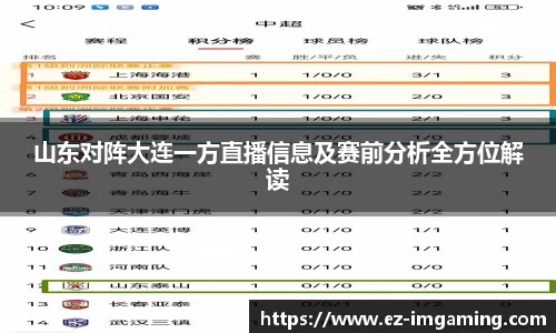 山东对阵大连一方直播信息及赛前分析全方位解读